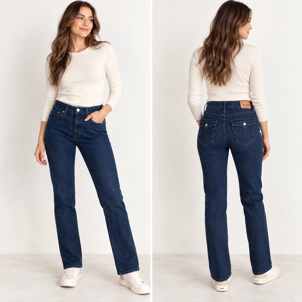 Levis 525 Perfect Waist Straight Leg Jeans Womens 4M Dark Wash Paisley Lining